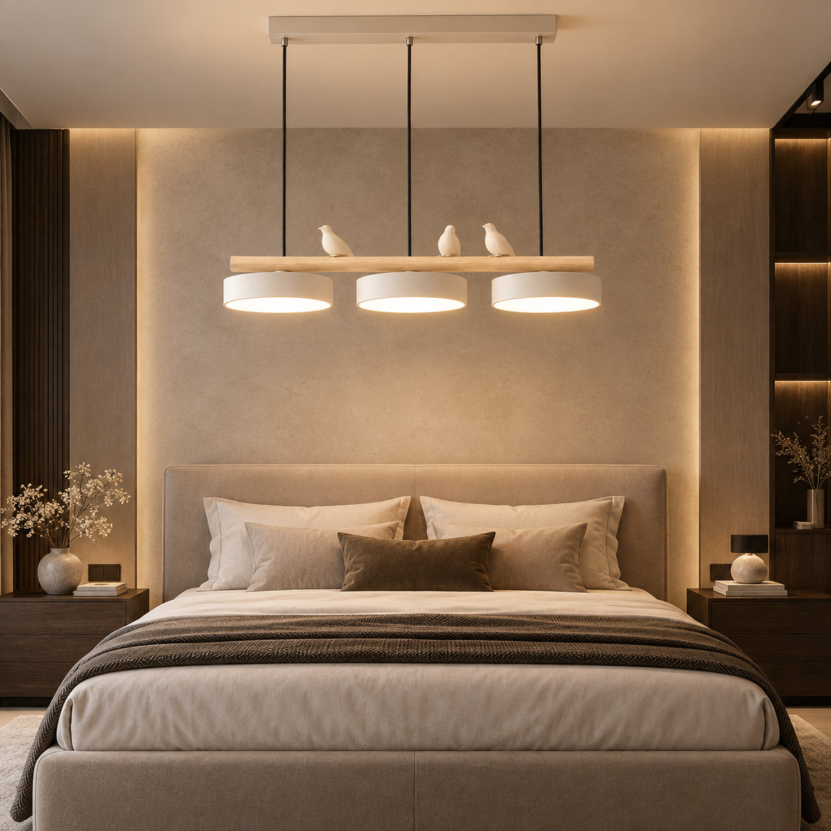 Lustre Suspendu Oiseaux Linéaire Blanc – 3 Lumières