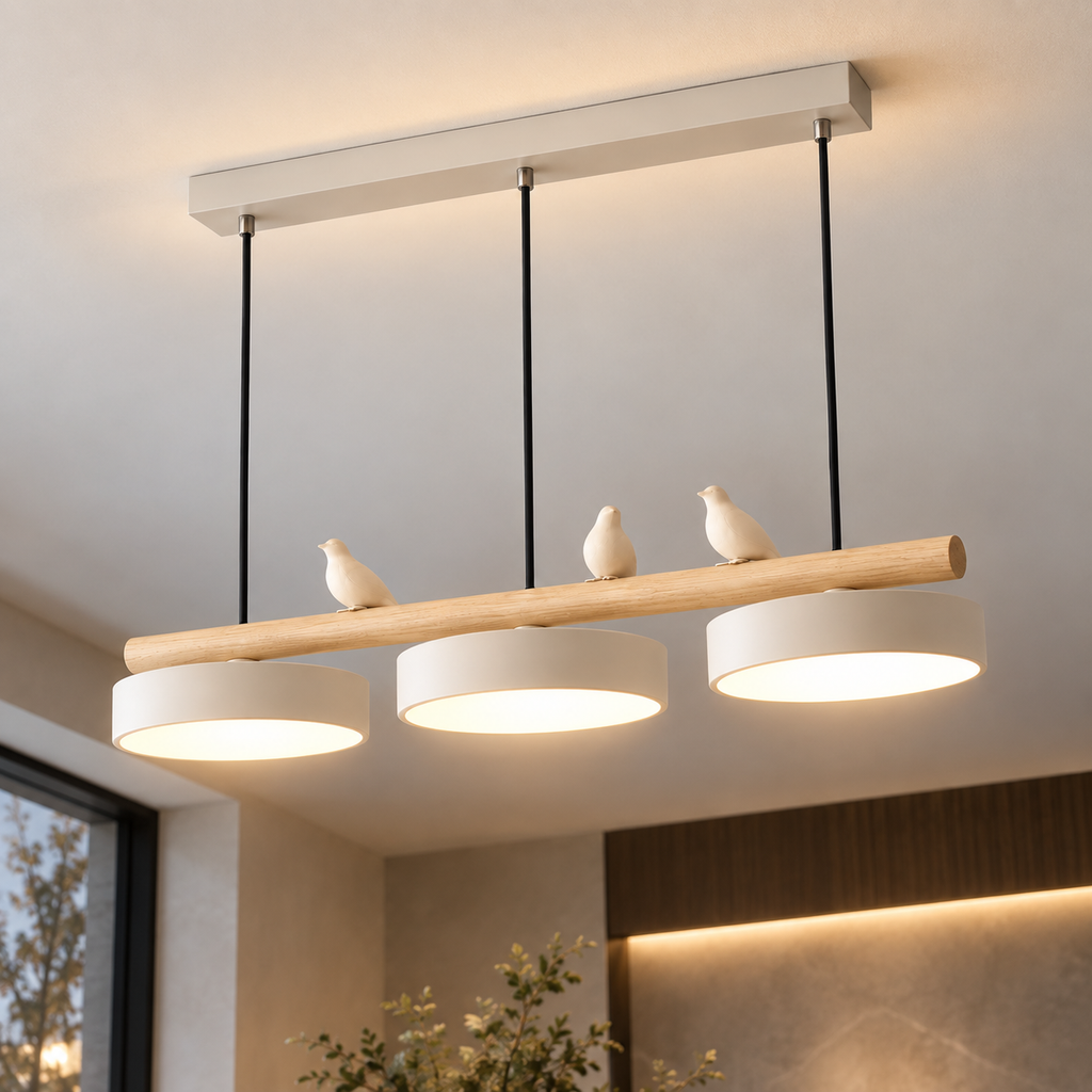 Lustre Suspendu Oiseaux Linéaire Blanc – 3 Lumières