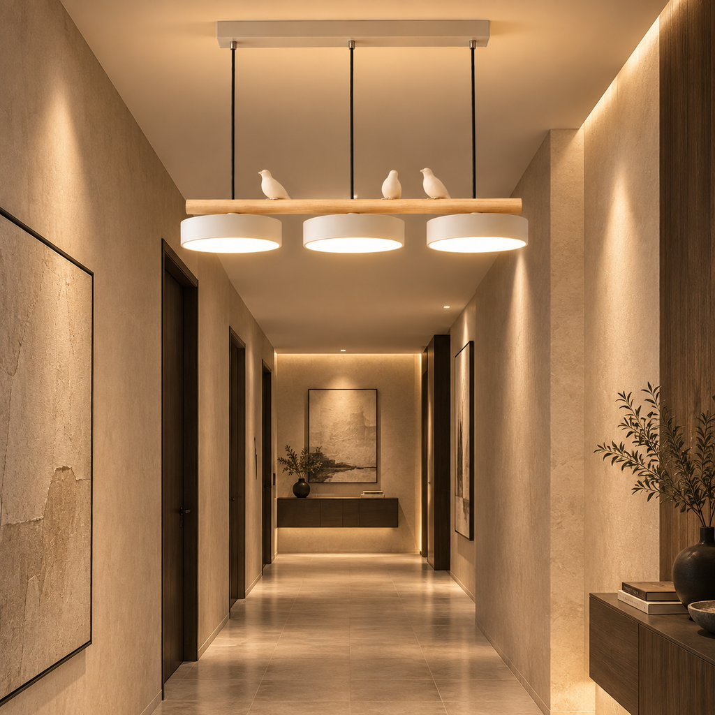 Lustre Suspendu Oiseaux Linéaire Blanc – 3 Lumières