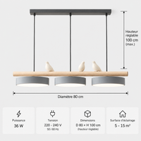 Lustre Suspendu Oiseaux Linéaire Gris – 3 Lumières