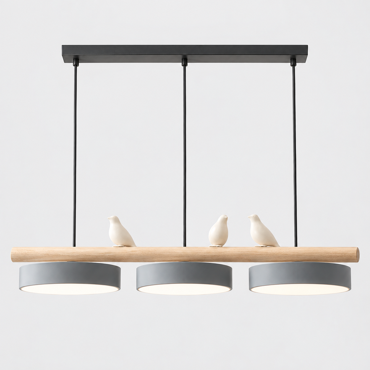 Lustre Suspendu Oiseaux Linéaire Gris – 3 Lumières