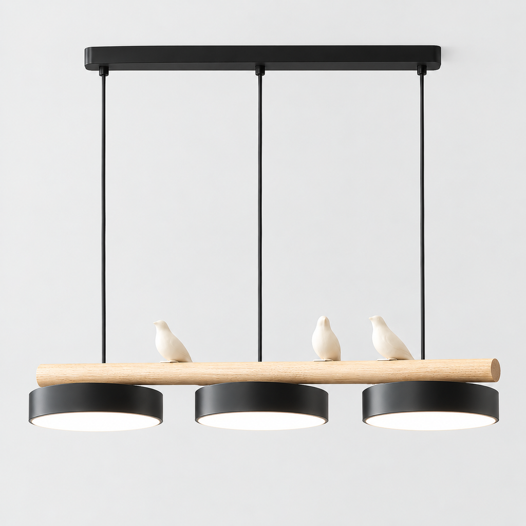 Lustre Suspendu Oiseaux Linéaire Noir – 3 Lumières