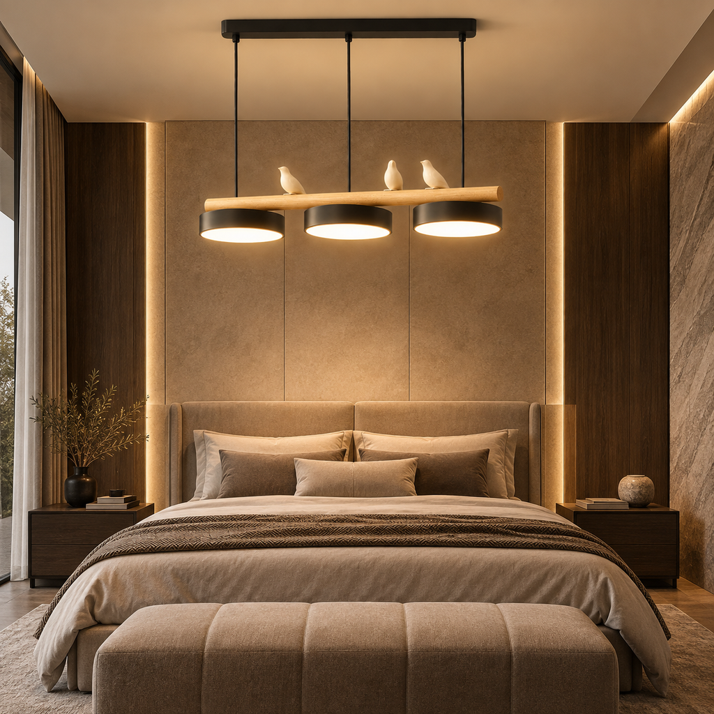 Lustre Suspendu Oiseaux Linéaire Noir – 3 Lumières