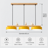 Lustre Suspendu Oiseaux Linéaire Jaune – 3 Lumières