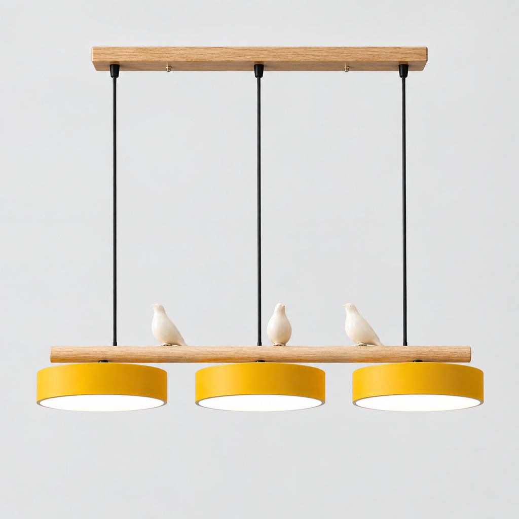 Lustre Suspendu Oiseaux Linéaire Jaune – 3 Lumières