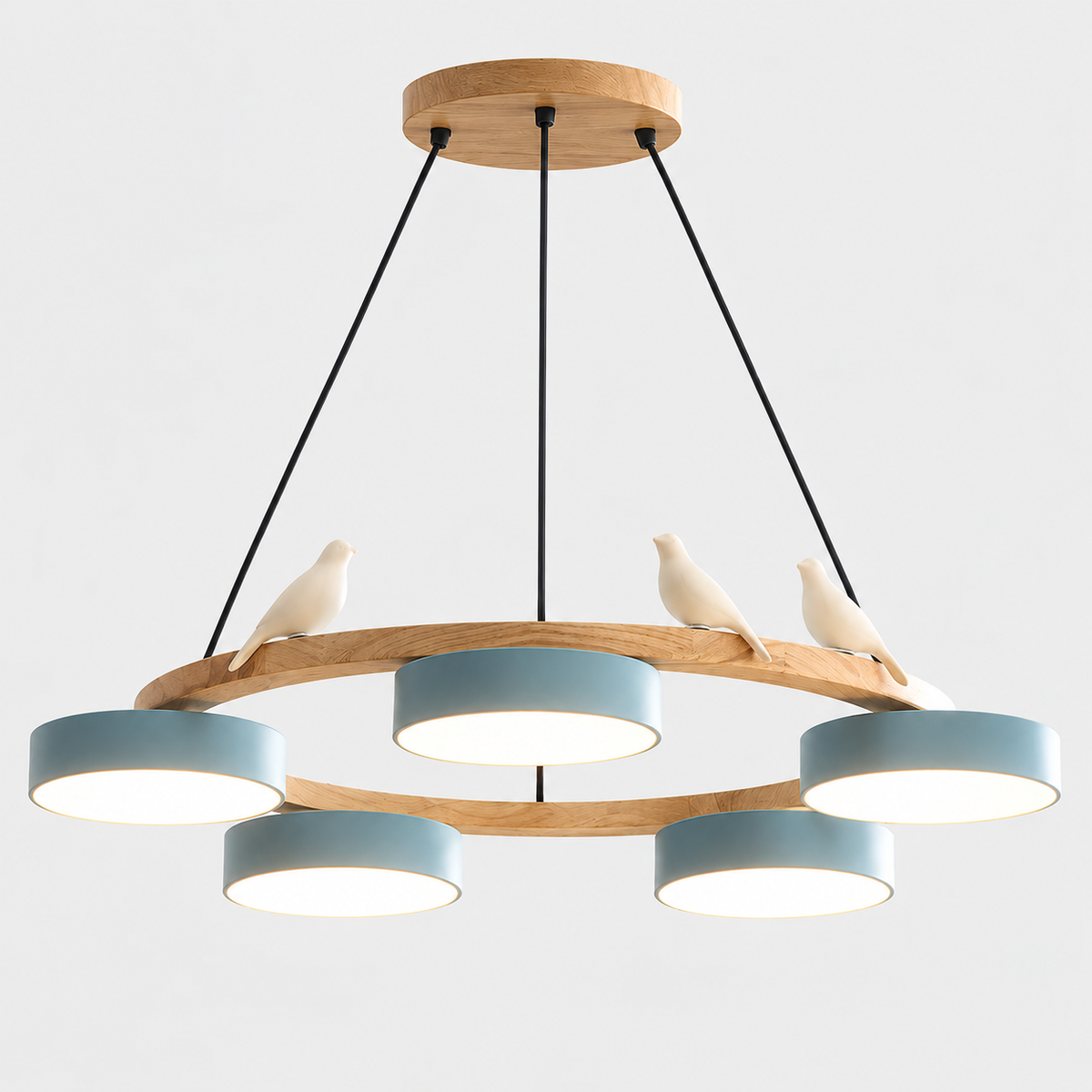 Lustre Suspendu Oiseaux en Anneau Bleu – 5 Lumières