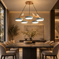 Lustre Suspendu Oiseaux en Anneau Bleu – 5 Lumières