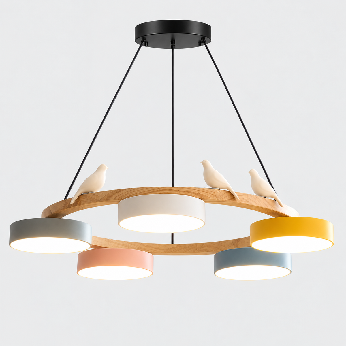 Lustre Suspendu Oiseaux en Anneau Multicolore – 5 Lumières