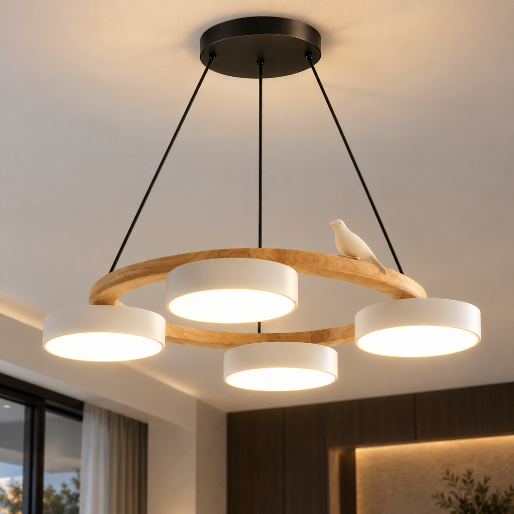 Lustre Suspendu Oiseaux en Anneau Blanc – 4 Lumières